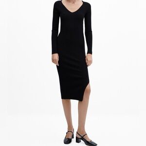 Mango Long Sleeve Ribbed Sweater Dress